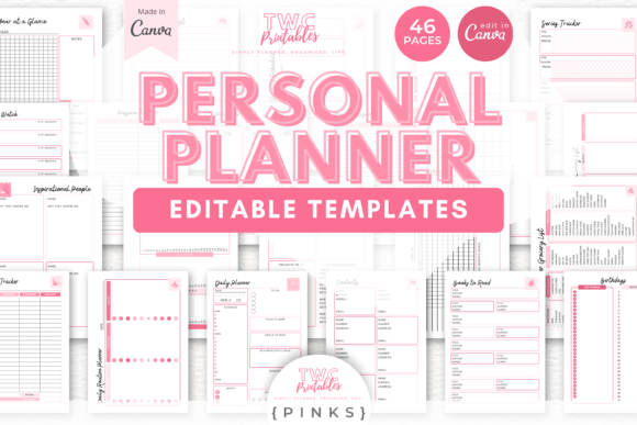 Download Personal Planner Canva Templates | PINKS - Pink Collection