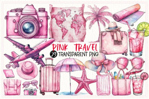 Download Pink Watercolor Travel PNG Clipart - Pink Collection